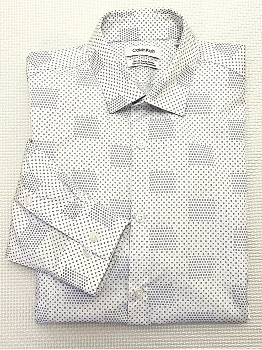 Calvin Klein Slim Fit Dress Shirt White Blue Print Non Iron 16 32/33